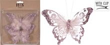 Бабочка на клипсе 15,5*10см 2шт Розовая с перьями Купман HC4503380 1/24