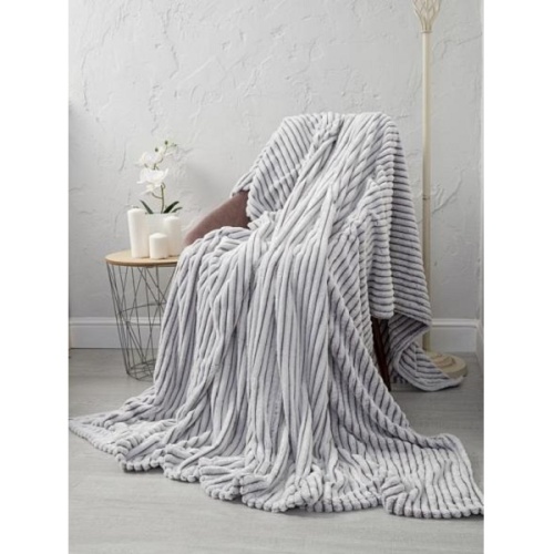 Плед 180*200см велсофт ПОЛОСА 1см шиншилла серый Vse Doma