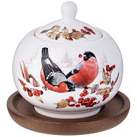 Сахарница фарфор 380мл ЛЕСНАЯ СКАЗКА СНЕГИРИ на подставке Lefard 85-2024