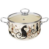 Кастрюля эмаль 3,6л Agness ПАРИЖСКИЕ КОТЫ со стекл. крышкой индукция 915-153