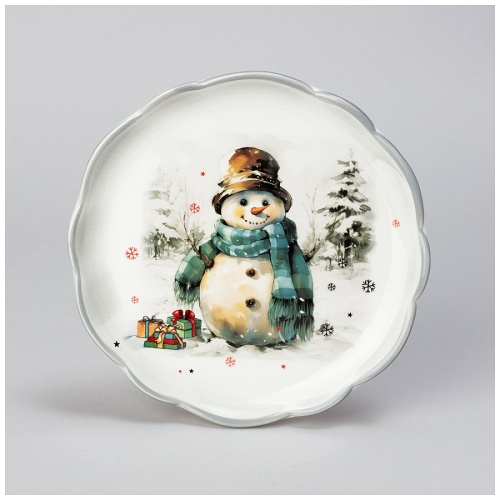 Тарелка десертная керамика 20,3см С НОВЫМ ГОДОМ СНЕГОВИК Agness 358-2266