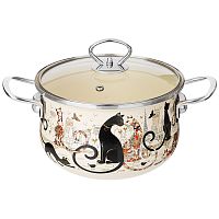 Кастрюля эмаль 2,8л Agness ПАРИЖСКИЕ КОТЫ со стекл. крышкой индукция 915-152