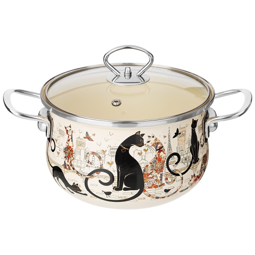 Кастрюля эмаль 2,8л Agness ПАРИЖСКИЕ КОТЫ со стекл. крышкой индукция 915-152 Кастрюля эмаль 2,8л Agness ПАРИЖСКИЕ КОТЫ со стекл. крышкой индукция 915-152