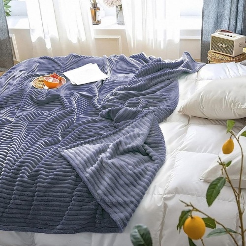 Плед 150*200см велсофт ПОЛОСА сине-серый Vse Doma