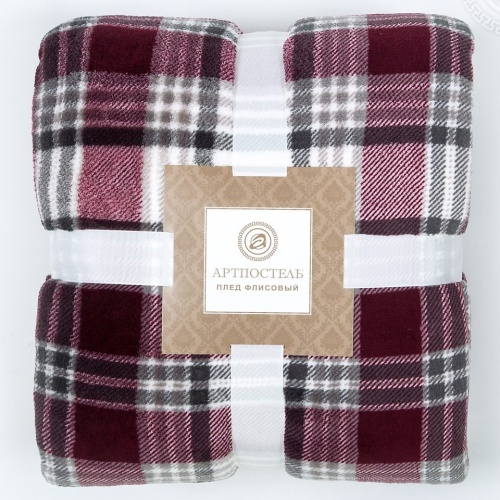 Плед 200*220см флис КЛЕТКА белый-графит Арт Постель