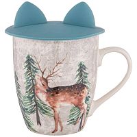Кружка фарфор 360мл ЛЕСНАЯ СКАЗКА ОЛЕНЁНОК с крышкой Lefard 756-273