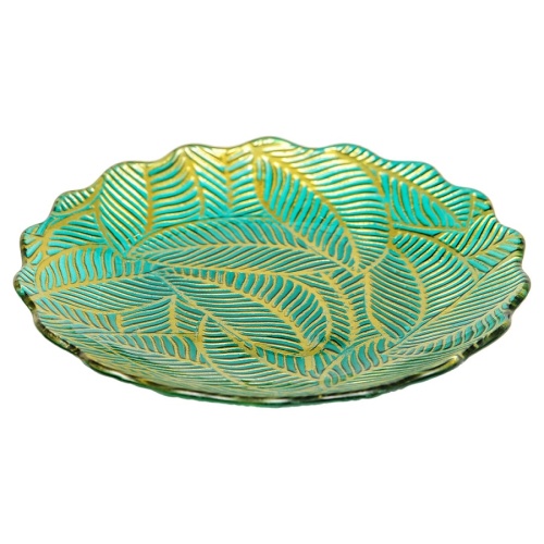 Блюдо из стекла 30,5см ЛИСТЬЯ зеленый Магамакс Tin-20