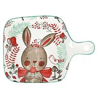Блюдо из фарфора 22*16см KAWAII FOREST RABBIT квадратное с ручкой Nouvelle Home 0860409