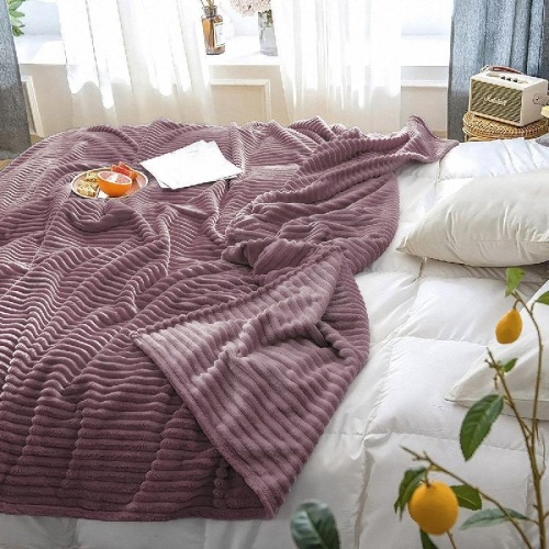 Плед 200*220см велсофт ПОЛОСА бордовый Vse Doma