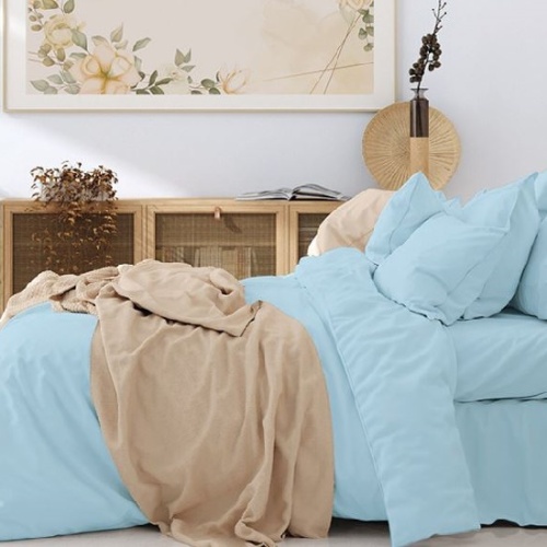 КПБ 2,0сп (европростыня) поплин 50*70см однотонный НЕБЕСНО-ГОЛУБОЙ Хлопковый Рай