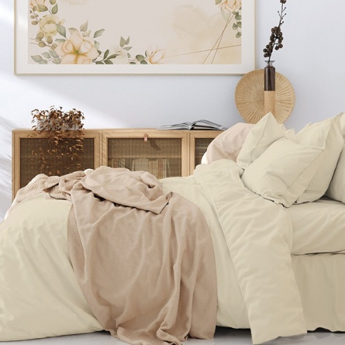 КПБ 1,5сп поплин 50*70см однотонный БЕЖЕВЫЙ Хлопковый Рай