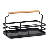 Уценка Полка для специй 31*17,5*18см ЧЕРНЫЙ c деревянной ручкой Магамакс LB-1