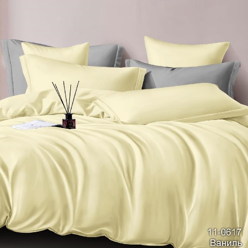 КПБ Семейный 5пр сатин 50*70см Дуэт однотонный ВАНИЛЬ Хлопковый Рай