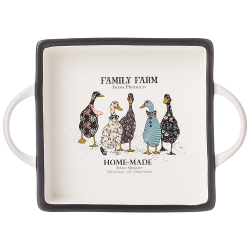 Блюдо из фарфора 25,5*18см FAMILY FARM ГУСИ квадратное с ручками Lefard 263-1257