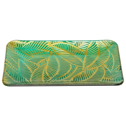 Блюдо из стекла 30,5*22,5*2,5см ЛИСТЬЯ прямоугольное Магамакс Tin-18