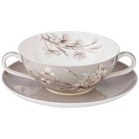 Бульонница фарфор 450мл БЕЛЫЙ ЦВЕТОК с блюдцем Lefard 86-2434