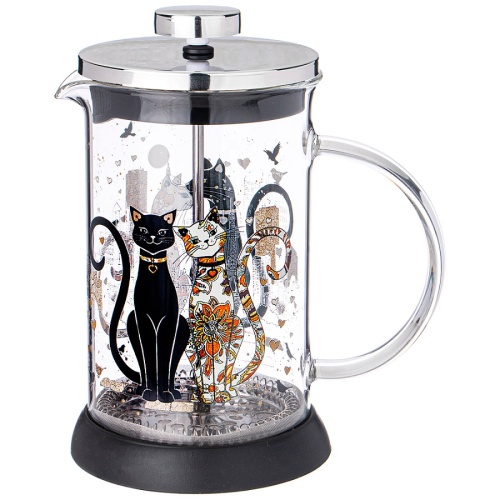 Френч-пресс 600мл Agness ПАРИЖСКИЕ КОТЫ закал. стекло нерж. сталь 894-157 Френч-пресс 600мл Agness ПАРИЖСКИЕ КОТЫ закал. стекло нерж. сталь 894-157