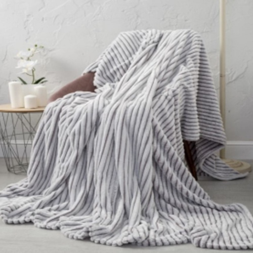 Плед 150*200см велсофт ПОЛОСА 1см шиншилла серый Vse Doma