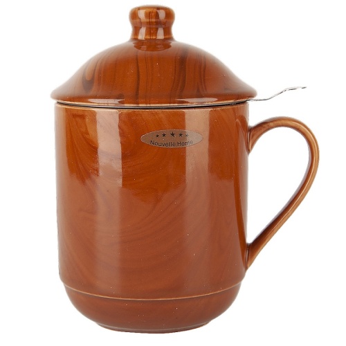 Кружка фарфор 320мл WOODEN GRAIN с крышкой и ситом Nouvelle Home 1730310