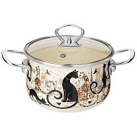 Кастрюля эмаль 2,0л Agness ПАРИЖСКИЕ КОТЫ со стекл. крышкой индукция 915-151