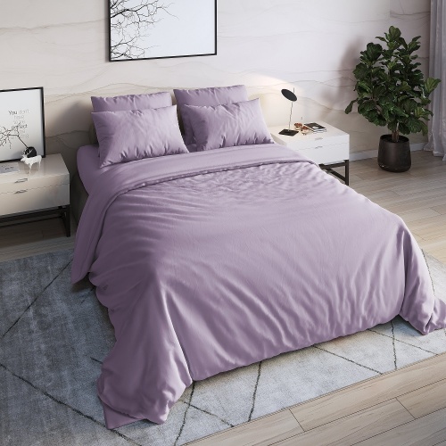 КПБ 1,5сп сатин 50*70см однотонный БАКЛАЖАН Хлопковый Рай