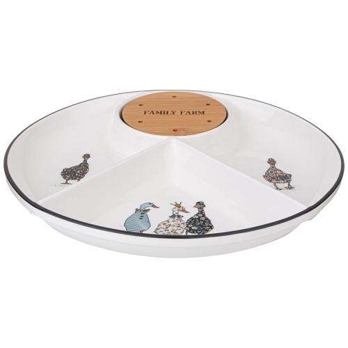 Менажница из фарфора 4-х секц. 28*3,8см FAMILY FARM ГУСИ с подставкой Lefard 263-1346