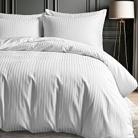 Простыня на резинке 200*200см борт 20см сатин-страйп БЕЛЫЙ Cotton Line