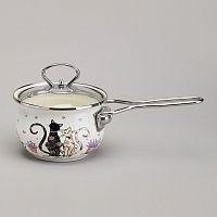 Ковш-яйцеварка эмаль 0,9л Agness LAVENDER CATS со стекл. крышкой индукция 943-079