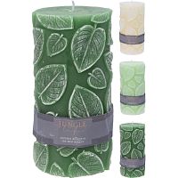 Свеча-цилиндр 7*18см JUNGLE ЛИСТЬЯ 3 цвета Купман CC5060150