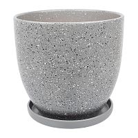 Горшок керамика 21,5*20см 4,7л ТЕРРАЦО с подставкой (серый) Магамакс BH-91-3