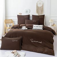 КПБ Евро сатин 50*70см+70*70см однотонный ВЫШИВКА шоколадный Viva Home Textile