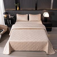 Покрывало 240*260см велюр РОМБ с наволочками (кремовый) Viva Home Textile