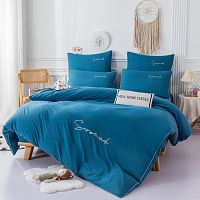 КПБ Евро сатин 50*70см+70*70см однотонный ВЫШИВКА лазурный Viva Home Textile