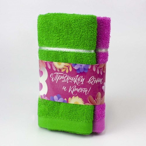 Набор полотенец 2шт махровые 30*50см 8 МАРТА розовый/малахит Он и Она