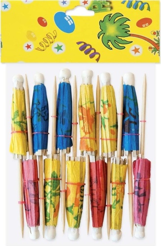 Пики деревянные 12шт Зонтики