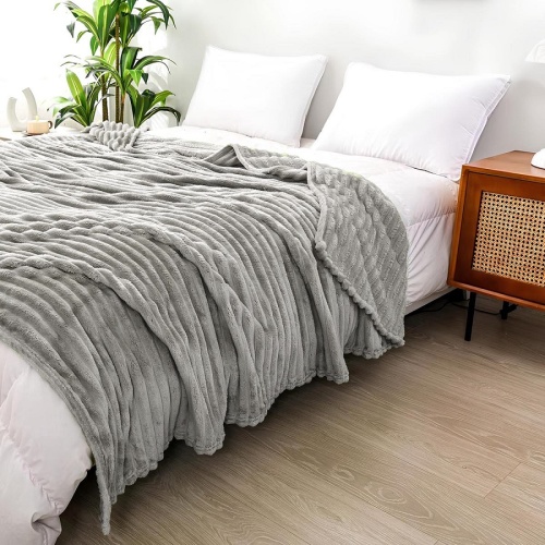 Плед 180*200см велсофт ПОЛОСА светло-серый Vse Doma