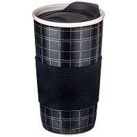 Стакан фарфор 450мл КОФЕМАНИЯ BLACK с крышкой и рукавом Lefard 756-354