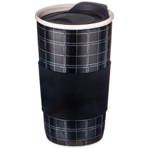 Стакан фарфор 450мл КОФЕМАНИЯ BLACK с крышкой и рукавом Lefard 756-354