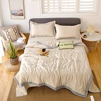КПБ Евро (простыня на резинке) сатин 50*70см однотонный КРЕМОВЫЙ с одеялом Viva Home Textile