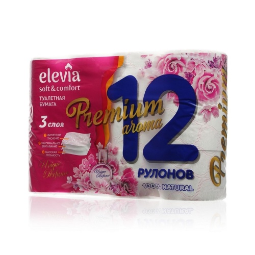 Бумага туалетная ELEVIA 12рул 3сл Premium aroma Unique perfume 1/5
