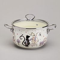 Кастрюля эмаль 3,8л Agness LAVENDER CATS со стекл. крышкой индукция 943-078