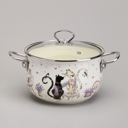 Кастрюля эмаль 3,8л Agness LAVENDER CATS со стекл. крышкой индукция 943-078 Кастрюля эмаль 3,8л Agness LAVENDER CATS со стекл. крышкой индукция 943-078