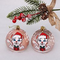 Уценка Набор новогодних шаров 2шт 8см ТИГРЕНОК розовое золото 201-1548 Велес 1/128