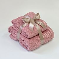 Набор полотенец 2шт махровые (50*90см+70*130см) ДЛЯ НЕЕ ГАРМОНИЯ дымчатая роза Он и Она