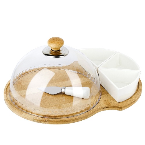 Блюдо из фарфора 33,5*23*15см NATUREL на подставке с крышкой и ножом Nouvelle Home 2630048