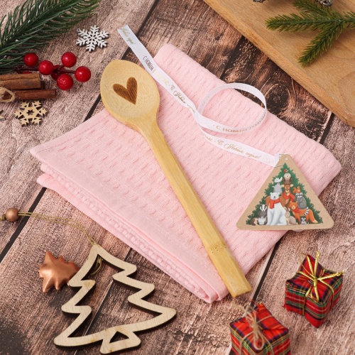 Комплект кухонный 2пр (полотенце+ложка) WINTER РОЗОВЫЙ Доляна 10918025