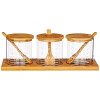 Набор банок для сыпучих стекло 3шт 300мл NATIVE с ложками Agness 887-157