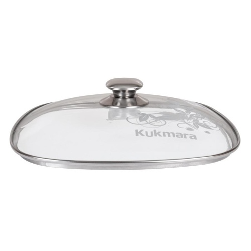 Крышка 28*28см Kukmara стеклянная с нерж. ручкой и метал. ободом с28-2т112