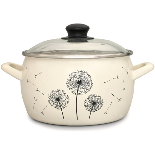 Кастрюля эмаль 4,0л Metrot ОДУВАНЧИК сферическая со стекл. крышкой индукция 340948