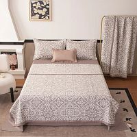 КПБ Евро (простыня на резинке) сатин 50*70см AURORA VEIL УЗОРЫ с покрывалом Viva Home Textile